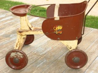 Antique Vintage Turner Toy Baby Doll Tin Stroller with Decal Primitive