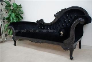 LARGE ORNATE FRENCH BLACK VELVET CRYSTAL CHAISE LONGUE LOUNGE SOFA FREE DELIVER