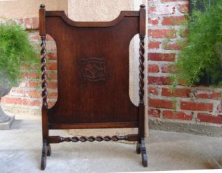 Antique English Carved Oak Barley Twist Jacobean Fireplace Screen Stand