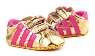 Baby Girl Gold Soft Sole Crib Shoes Sneakers Size Newborn to 18 Months