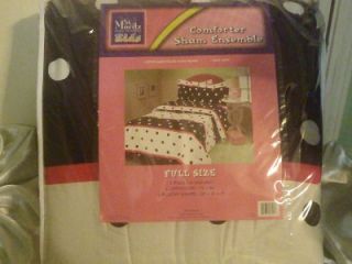 Full Size Zebra Polka Dot Black White Pink 3 Piece Comforter Set New