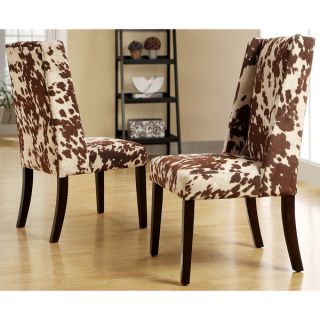 New 42 25"H Set of 2 Brown White Cowhide Print Fabric Wingback Armless Chairs