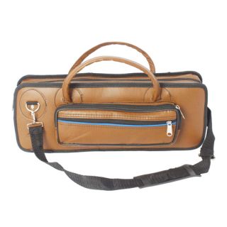 New Imitation Leather Flute Soft Bag Shoulder Strap Lightweight Case Brown