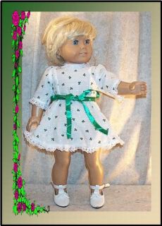 Doll Clothes Fit American Girl 18" inch Shamrocks Green White Dress Belt New