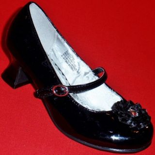 New Girl's Toddler's KK Rose Crystal Black Mary Jane Fashion Heels Dress Shoes
