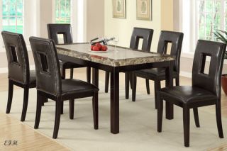 New 7pc Lansing II Faux Marble Top Espresso Finish Wood Dining Table Set