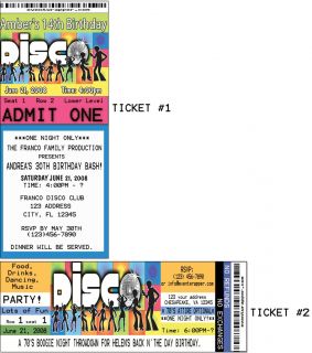 Disco Dance 70's Birthday Party Ticket Invitations