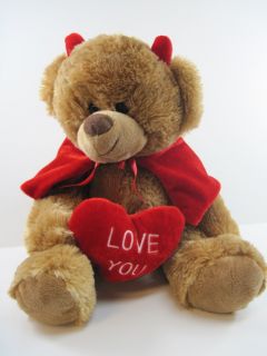 Super Soft Love You Heart Brown Teddy Bear Plush Devil So Cute 9" Best Made