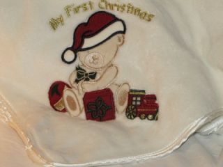First Impressions "My First Christmas" Plush White Baby Blanket w Santa Bear