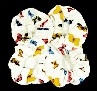 Hair Scrunchie Large Off White Ribbed Cotton Butterfly Print Ponytail Holder