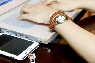 Fashion Women Ladies Cow Leather Roman Quartz Bracelet Wrist Watch Light Brown