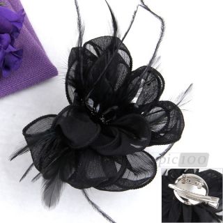 Feather Silk Flower Corsage Brooch Pin Hair Clip Fashion