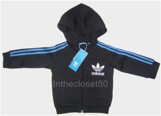 New Adidas Linear Fleece Baby Boys Hoody Full Tracksuit Black Airforce Blue Whit