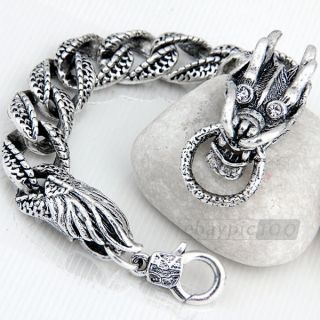 Tibet Tibetan Silver Rhinestone Dragon Bracelet Bangle Cuff Chain Hot