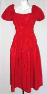 Vintage 80's Red Floral Applique Formal Party Anti Prom Ugly Bridesmaid Dress S