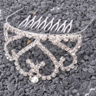 New Elegant Wedding Bridal Pin Heart Tiara Rhinestones Crown Hair Comb Clips