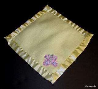 Small Wonders K Mart Yellow Fleece Security Blanket Pink Butterfly Satin Edges