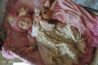 Fairy Dust French Lace Dress Hat Teddy Bear Blanket Set 4 Reborn Baby Doll