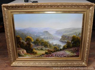 Large Romantic Oil Painting Victorian Signed Carlier Pastoral Landscape Gilt Fra
