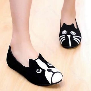 New Fashion Cute Cat Dog Face Womens Low Heel Comfort Flats Shoes Loafers
