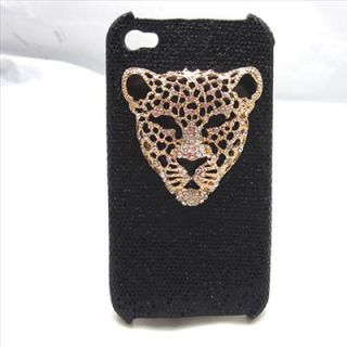 Bling Deluxe Cool Black Leopard Head Case Cover for iPhone 4 4S