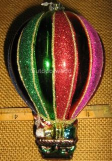 Cannon Falls Blown Glass Multi Color Hot Air Balloon with Santa Ornament New