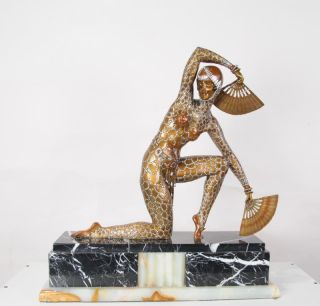 Art Deco Chiparus Bronze Fan Dancer Figurine Statue 1920s