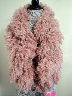 New Betsey Johnson Fluffy Faux Fur Gathered Scarf Pom Pom Cute Pink Black