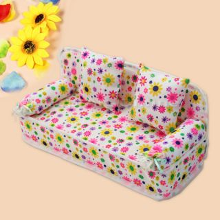 New Cute Miniature Furniture Flower Sofa Couch 2 Cushions for Barbie Dollhouse