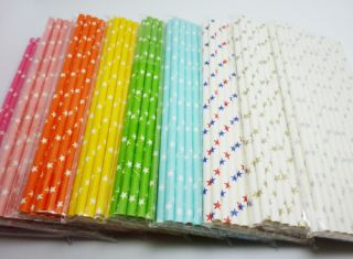 25 Pcs Colorful Paper Straws Star Pattern Drinking Straws Wedding Birthday Party
