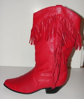 Vintage 1980s Dingo Womens Lipstick Red Leather Cowboy Western Boots 7 Fringe