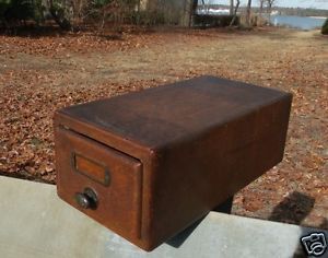 Vintage Shaw Walker Wooden File Box Wood Old 3 x 5 Card Library Cabinet Recipes