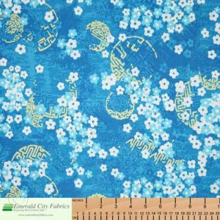 Free Spirit Asian Prints Plum Blossoms Teal Japanese Cotton Quilt Fabric Yardage