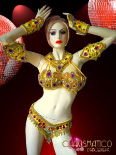Charismatico Diva's Exotic Yellow Beaded Brazil Rio Carnival Bra Costume Set
