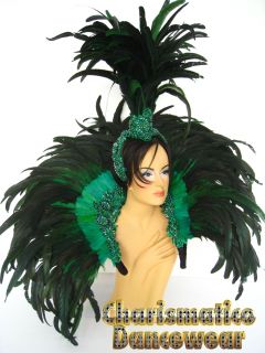 Green Cabaret Feather Samba Carnival Backpack Headdress