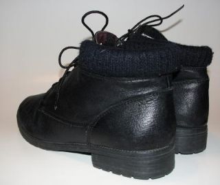 Vintage Black Leather Granny Grunge Womens Boots Size 10 Knit Wool Sock Hiking
