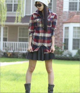 New Womens Casual Flannel Shirt Long Sleeve Flannel Plaids Checks Blouse Top M L