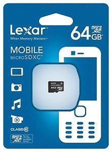 Lexar Microsdxc 64GB Mobile Flash Card LSDMI64GASBNAC10 New 