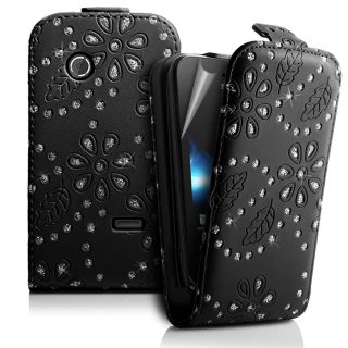 Black Diamond Bling Flip Leather Case Cover for Sony ST21I Xperia Tipo Film