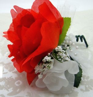 Roses Corsage Coral White Artificial Silk Wedding Flowers Prom Mother Corsage