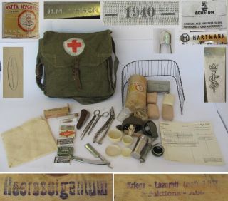 WWII Orig German Army Medic First Aid Bag w Equipment