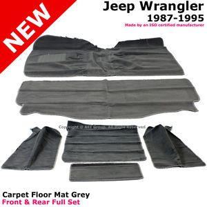Jeep Wrangler 87 95 YJ Carpet Floor Mat Grey 6pcs Front Rear Full Set Heel Pad