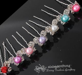 7x UPICK Butterfly w Beads Hair Pins Bridal Wedding Party Hair Jewelry FC014