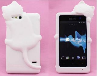 1x White Cute Lovely Silicone Kiki Cat Cover Case for Sony Xperia Go ST27I