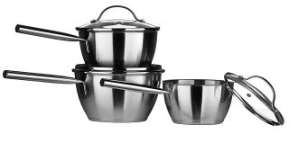 Tenzo Cookware Saucepan Pan Set Stainless Steel with Glass Lid 3pc Kitchen Set