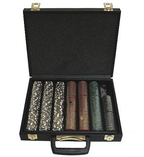 500 Poker Chips Heavy Duty Faux Black Leather Case
