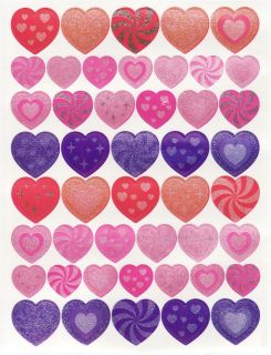 75 Assorted Glitter Heart Stickers Valentine's Party Supplies Favors Sparkle