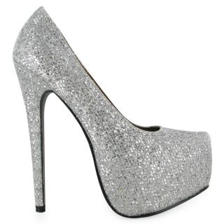 Womens Glitter Silver Shiny Ladies High Heel Platform Stiletto Shoes Size 3 8 UK