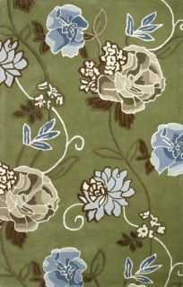 Modern Shabby Chic Bold Floral Accent Rug Green Yellow
