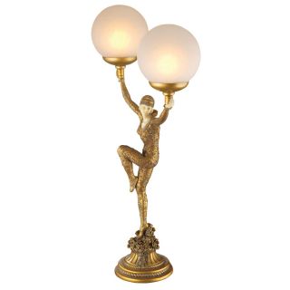 28" Art Deco Demure Miss Dancer Frosted Glass Globes Illuminated Statue Lamp